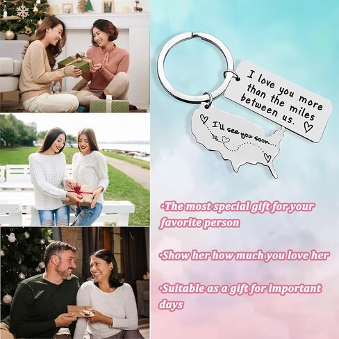 CGBOOM Keychain for Wife Husband Boyfriend Student Best Friend Graduation Driver Daughter Son Girls Boys Birthday Gift Father Mother - I love you more than the miles between us & USA Map CHARM in Kuwait