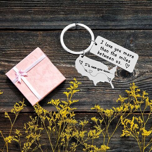 CGBOOM Keychain for Wife Husband Boyfriend Student Best Friend Graduation Driver Daughter Son Girls Boys Birthday Gift Father Mother - I love you more than the miles between us & USA Map CHARM in Kuwait