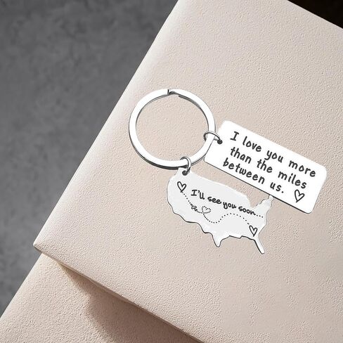 CGBOOM Keychain for Wife Husband Boyfriend Student Best Friend Graduation Driver Daughter Son Girls Boys Birthday Gift Father Mother - I love you more than the miles between us & USA Map CHARM in Kuwait