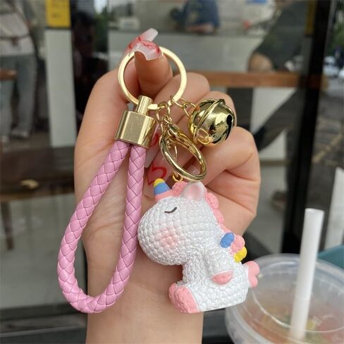 Cartoon Rainbow Unicorn Keychain Kawaii Resin Animal Key Rings Backpack Car Keychain Hanging Decoration Gift for Friends in Kuwait