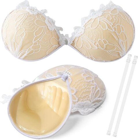 Nimiah Lace Padded Sticky Bra - 1.1" Thick Push up Invisible Adhesive Bra Reusable for Strapless Backless Dress A-D Cups in Saudi Arabia