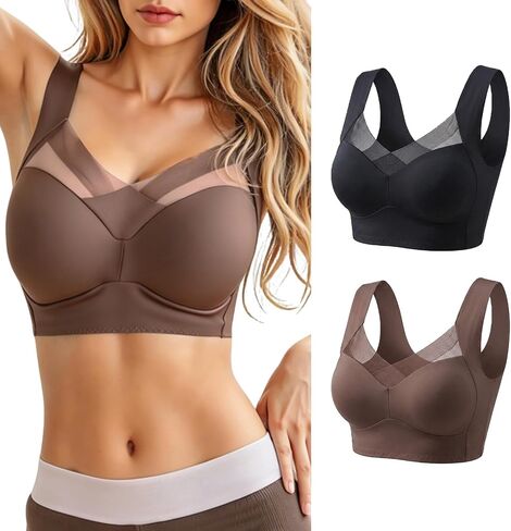 Wireless Bras for Women, Support Lift Seamless Bra V Neck Mesh Bralette, Wide Anti-Slip Straps Comfortable T-Shirt Bra in Kuwait