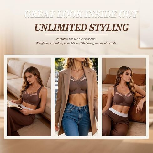 Wireless Bras for Women, Support Lift Seamless Bra V Neck Mesh Bralette, Wide Anti-Slip Straps Comfortable T-Shirt Bra in Kuwait