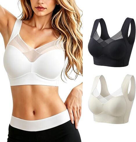 Wireless Bras for Women, Support Lift Seamless Bra V Neck Mesh Bralette, Wide Anti-Slip Straps Comfortable T-Shirt Bra in Saudi Arabia