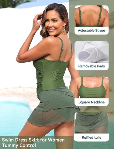HUICHANG Women One Piece Swim Dress Slimming Modest Swimsuit with Skirt Tummy Control Full Coverage Ruffle Bathing Suits in Kuwait