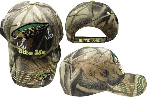 AES Bite Me Fishing Lure Fish Bass Camouflage Camo Embroidered Cap Hat 925A in Kuwait