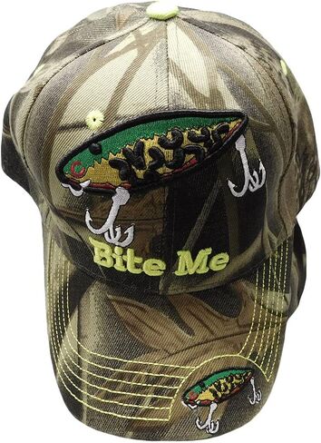 AES Bite Me Fishing Lure Fish Bass Camouflage Camo Embroidered Cap Hat 925A in Kuwait