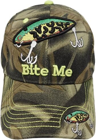 AES Bite Me Fishing Lure Fish Bass Camouflage Camo Embroidered Cap Hat 925A in Kuwait