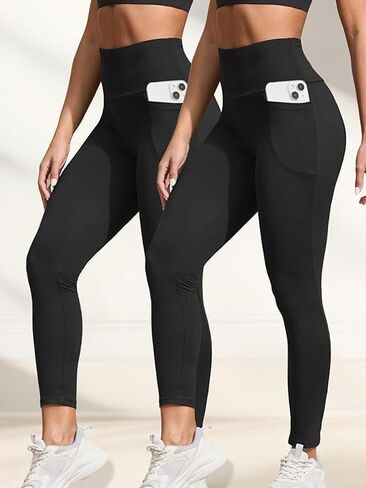 2 Pack Super Soft Leggings with Pockets for High Waisted Tummy Control Workout Yoga Outdoors Pants Leggings in Saudi Arabia