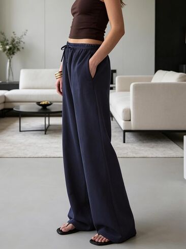 Wide Leg Sweatpants Women Trendy Lined Baggy Sweat Pants Athletic Lounge Sweatpant with Pockets in Kuwait