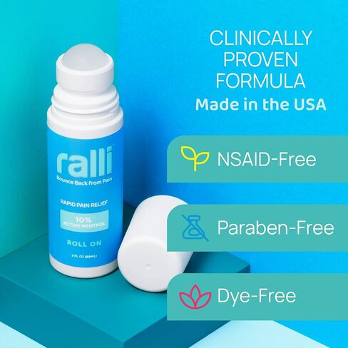 ralli Rapid Pain Relief 3oz Roll-On for Muscle Aches, Joint, Arthritis, Knee, Neck, Hip Pain, Foot Pain, Backache Pain-Relief, Dye Free, Made in USA in Kuwait
