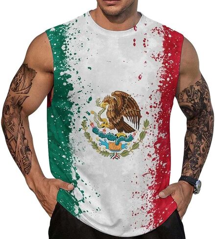 Mexican Flag Mens Sleeveless Tank Tops Workout Muscle Gym T-Shirts Soft Crew Neck Tee Tops in Saudi Arabia