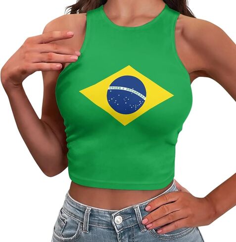 Brazil Flag Summer Slim Render Short Sexy Women Sleeveless Skinny Crop Top Tank Tops Crop Vest in Saudi Arabia