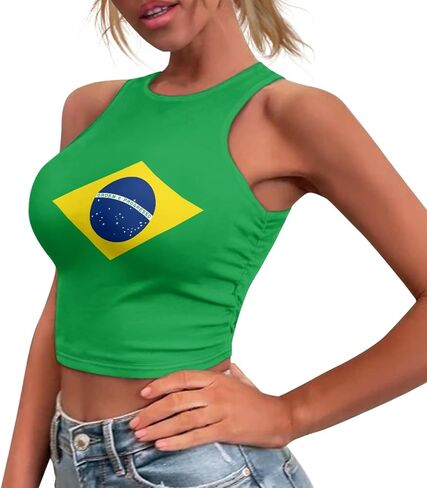 Brazil Flag Summer Slim Render Short Sexy Women Sleeveless Skinny Crop Top Tank Tops Crop Vest in Saudi Arabia