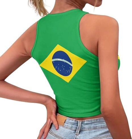 Brazil Flag Summer Slim Render Short Sexy Women Sleeveless Skinny Crop Top Tank Tops Crop Vest in Saudi Arabia