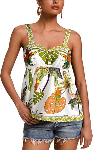 SOLY HUX Women's Tropical Print Camisole Tops Summer Peplum Babydoll Cami Top in Kuwait