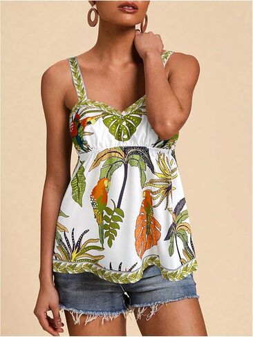 SOLY HUX Women's Tropical Print Camisole Tops Summer Peplum Babydoll Cami Top in Kuwait