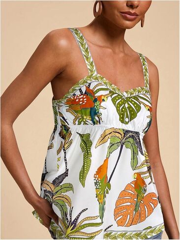SOLY HUX Women's Tropical Print Camisole Tops Summer Peplum Babydoll Cami Top in Kuwait