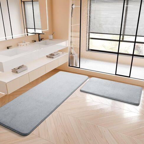 Bathroom Rugs Sets 2 piece and Bath Mat -Extra Soft Absorbent Quick-Dry Non-Slip Backing, Machine Wash Memory Foam Bath Mats - Bathroom Floor Mat for Shower and Tub(Grey, H1 Mat-32 x 20 Inch, 2 Pack) in Saudi Arabia