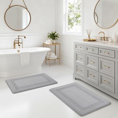 Bathroom Rugs Sets 2 piece and Bath Mat -Extra Soft Absorbent Quick-Dry Non-Slip Backing, Machine Wash Memory Foam Bath Mats - Bathroom Floor Mat for Shower and Tub(Grey, H1 Mat-32 x 20 Inch, 2 Pack) in Saudi Arabia