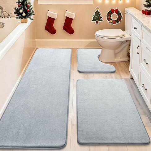 Bathroom Rugs Sets 2 piece and Bath Mat -Extra Soft Absorbent Quick-Dry Non-Slip Backing, Machine Wash Memory Foam Bath Mats - Bathroom Floor Mat for Shower and Tub(Grey, H1 Mat-32 x 20 Inch, 2 Pack) in Saudi Arabia