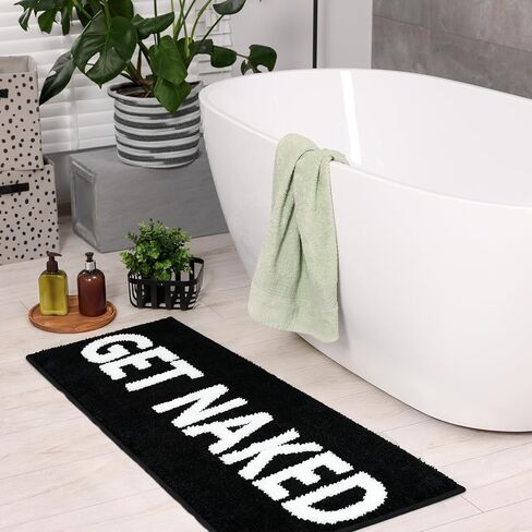 Get Naked Bath Mat Black and White Long Bathroom Rugs Runner Non Slip Washable Quick Dry Absorbent Funny Microfiber Large Bath Mat,17 * 47 Inch in Kuwait