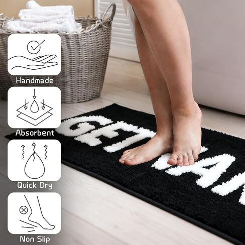 Get Naked Bath Mat Black and White Long Bathroom Rugs Runner Non Slip Washable Quick Dry Absorbent Funny Microfiber Large Bath Mat,17 * 47 Inch in Kuwait