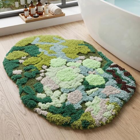 3D Tufted Moss Bath Mat, Toilet Rugs U Shaped and Toilet Lid Cover, Soft Microfiber Non Slip Absorbent Bathroom Rug in Saudi Arabia