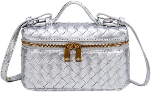 Womens Woven Crossbody Handbag, Silver in Kuwait