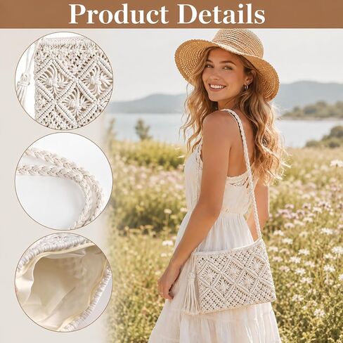 Avxdbr Crochet Crossbody Bag for Women Handcrafted Bohemian Woven Shoulder Bag Beach Purse Clutch Handbag for Summer Vacation,Travel, Shopping in Saudi Arabia