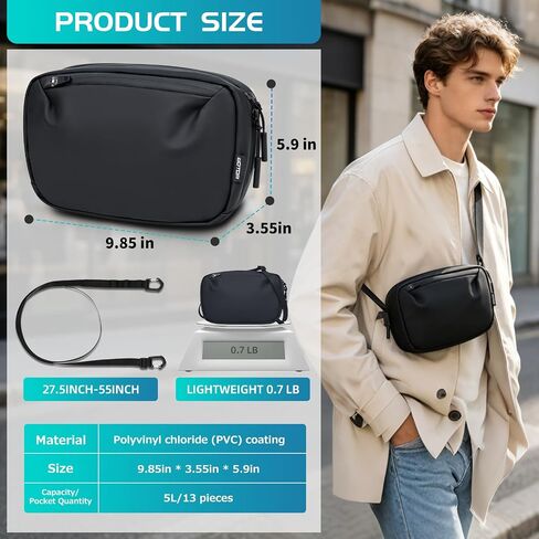 5L Sling Bag Crossbody Chest Shoulder Bag Water-resistant Lightweight Daypack for Travel Daily Commute for Men Women Black in Saudi Arabia