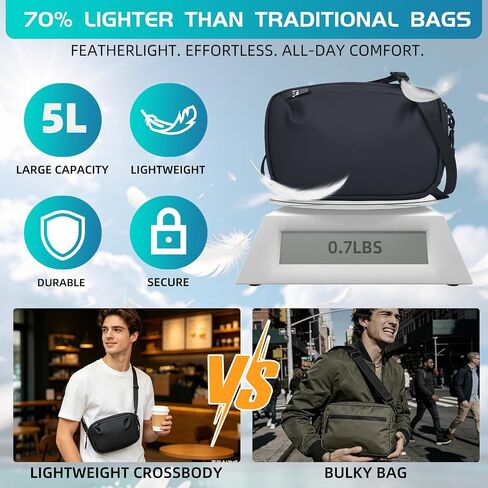 5L Sling Bag Crossbody Chest Shoulder Bag Water-resistant Lightweight Daypack for Travel Daily Commute for Men Women Black in Saudi Arabia