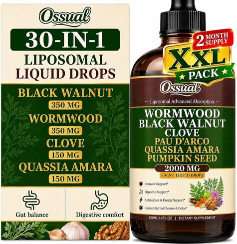 30-in-1 Liposomal Wormwood Black Walnut Clove Cleanse for Humans Tincture - Rapid Gut Cleanse & Digestive Support with PAU D'Arco Garlic Soursop Pumpkin Seed Oregano | High Absorption |4 Fl Oz (120mL) in Saudi Arabia