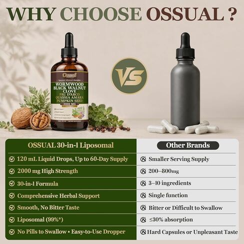30-in-1 Liposomal Wormwood Black Walnut Clove Cleanse for Humans Tincture - Rapid Gut Cleanse & Digestive Support with PAU D'Arco Garlic Soursop Pumpkin Seed Oregano | High Absorption |4 Fl Oz (120mL) in Saudi Arabia
