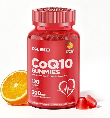DR.BIO CoQ10 200 ملغ علكات مع فيتامين E ومستخلص الفلفل الأسود - دعم صحة القلب والطاقة الخلوية، تركيبة مضادة للأكسدة، علكات البكتين البرتقالية، مكمل يومي سهل المضغ للبالغين (118 قطعة) in Kuwait