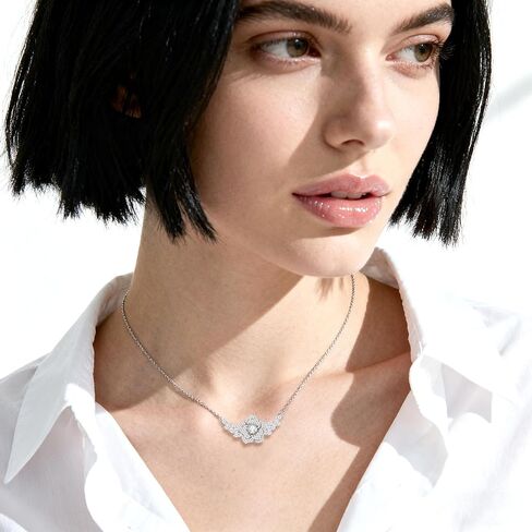 925 Sterling Silver Moissanite Flower Necklace for Women VVS1 Sparkling Moissanite 5-Petal Pendant Ideal Mother’s Day/Birthday Gift for Mom Girlfriend in Saudi Arabia