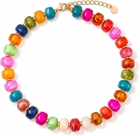 Colorful Beaded Necklace for Women Trendy, Chunky Resin Bead Statement Necklace, Multi Colored Boho Necklace, Bold Summer Vacation Jewelry, Funky Large Bead Necklace in Saudi Arabia