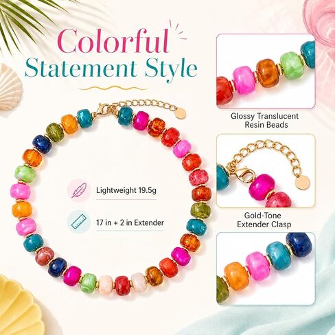 Colorful Beaded Necklace for Women Trendy, Chunky Resin Bead Statement Necklace, Multi Colored Boho Necklace, Bold Summer Vacation Jewelry, Funky Large Bead Necklace in Saudi Arabia