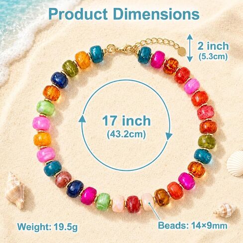 Colorful Beaded Necklace for Women Trendy, Chunky Resin Bead Statement Necklace, Multi Colored Boho Necklace, Bold Summer Vacation Jewelry, Funky Large Bead Necklace in Saudi Arabia