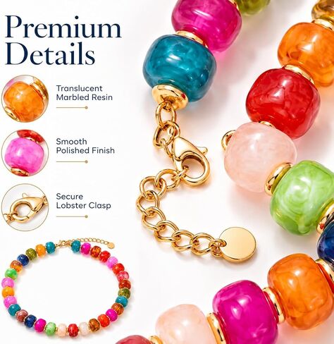 Colorful Beaded Necklace for Women Trendy, Chunky Resin Bead Statement Necklace, Multi Colored Boho Necklace, Bold Summer Vacation Jewelry, Funky Large Bead Necklace in Saudi Arabia