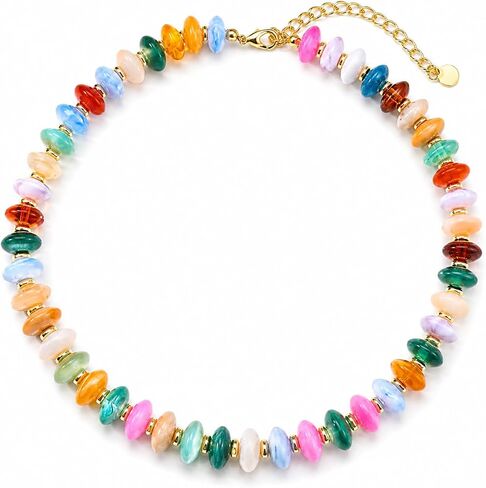 Colorful Beaded Necklace for Women Trendy, Chunky Resin Bead Statement Necklace, Multi Colored Boho Necklace, Bold Summer Vacation Jewelry, Funky Large Bead Necklace in Saudi Arabia