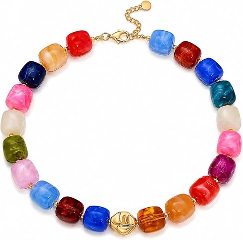 Colorful Beaded Necklace for Women Trendy, Chunky Resin Bead Statement Necklace, Multi Colored Boho Necklace, Bold Summer Vacation Jewelry, Funky Large Bead Necklace in Saudi Arabia