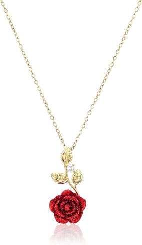 Rose Necklace, Red Rose Necklace Gold Jewelry for Women Aesthetic Flower Pendant for Wife Girlfriend Dainty Necklaces for Birthday Valentine Gift Cute Red Floral Necklaces in Saudi Arabia