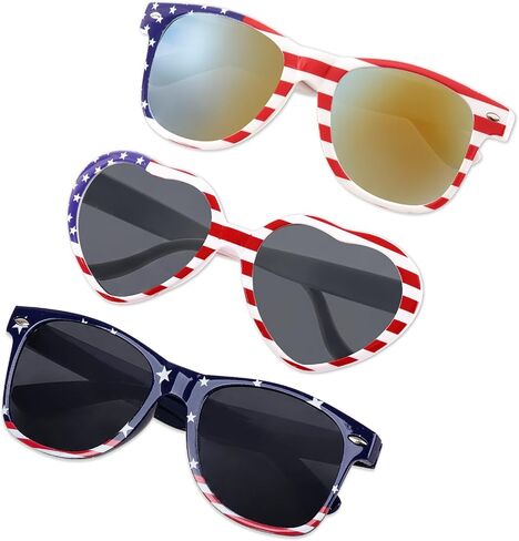 3 Pairs American Flag Sunglasses 4th of July Sunglasses for Women Men Teens,Heart Sunglasses Party Favors Supplies in Saudi Arabia