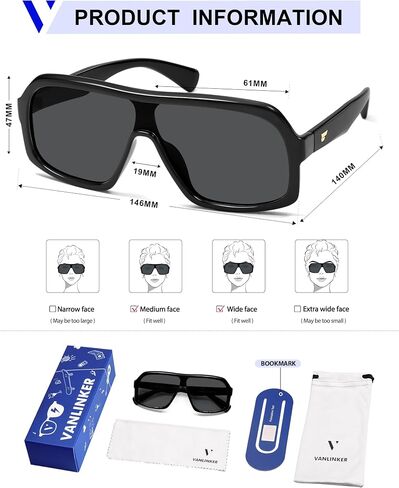 VANLINKER Oversized Aviator Polarized Sunglasses for Women Men Large Shield One Piece Square Shades VL9920 in Kuwait