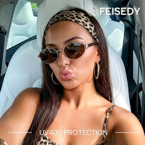 نظارات شمسية من FEISEDY للرجال والنساء حماية من الأشعة فوق البنفسجية 400 بإطار معدني صغير كلاسيكي عصري كلاسيكي بيضاوي B0402 in Kuwait