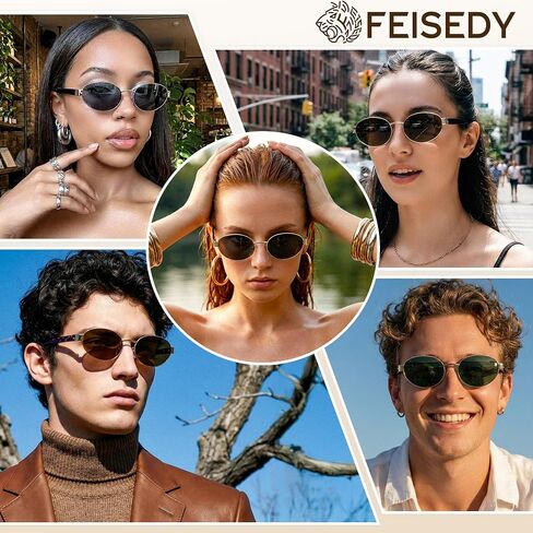 نظارات شمسية من FEISEDY للرجال والنساء حماية من الأشعة فوق البنفسجية 400 بإطار معدني صغير كلاسيكي عصري كلاسيكي بيضاوي B0402 in Kuwait