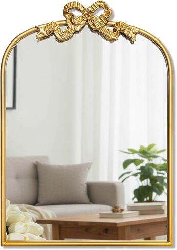 vercraft الذهب القوس مرآة 27 "× 19" خمر مقوس الغرور مرآة ديكور الجدار مع إطار معدني العتيقة الباروك القوس ديكور للمنزل خلع الملابس الجدول مدخل الحمام مدخل غرفة المعيشة in Kuwait