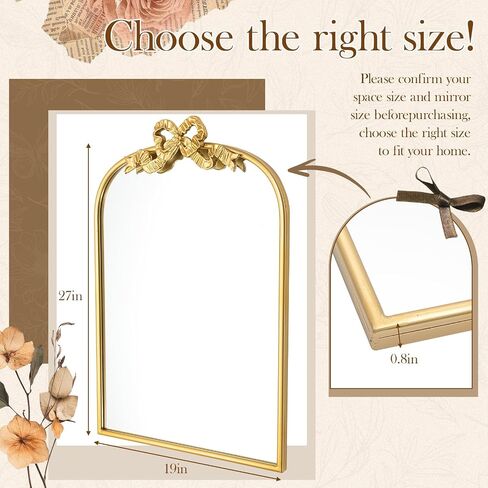 vercraft الذهب القوس مرآة 27 "× 19" خمر مقوس الغرور مرآة ديكور الجدار مع إطار معدني العتيقة الباروك القوس ديكور للمنزل خلع الملابس الجدول مدخل الحمام مدخل غرفة المعيشة in Kuwait