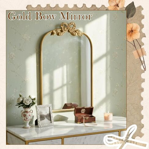 vercraft الذهب القوس مرآة 27 "× 19" خمر مقوس الغرور مرآة ديكور الجدار مع إطار معدني العتيقة الباروك القوس ديكور للمنزل خلع الملابس الجدول مدخل الحمام مدخل غرفة المعيشة in Kuwait